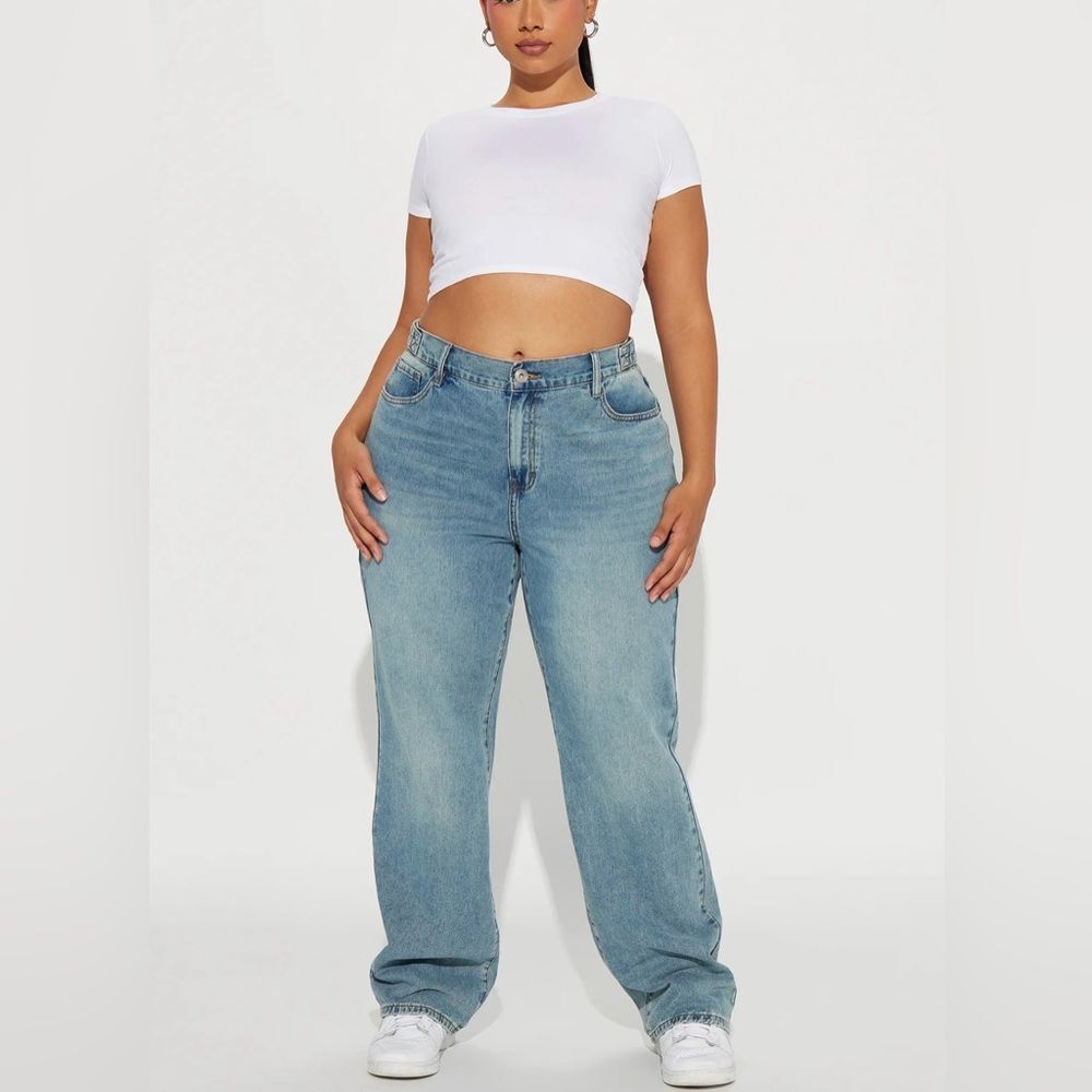 NWT Fashion Nova Dani Drop Waist Straight Leg Jean Medium Wash Size 16